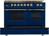 ILVE 40" Nostalgie Series Freestanding Double Oven Dual Fuel Range with 5 Sealed Burners and Griddle in Blue 