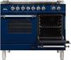 ILVE 40" Nostalgie Series Freestanding Double Oven Dual Fuel Range with 5 Sealed Burners and Griddle in Blue