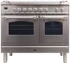 ILVE 40" Nostalgie Series Freestanding Double Oven Dual Fuel Range with 5 Sealed Burners and Griddle in Stainless Steel