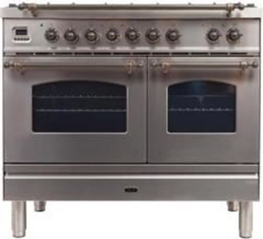 ILVE 40" Nostalgie Series Freestanding Double Oven Dual Fuel Range with 5 Sealed Burners and Griddle in Stainless Steel 