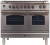 ILVE 40" Nostalgie Series Freestanding Double Oven Dual Fuel Range with 5 Sealed Burners and Griddle in Stainless Steel 