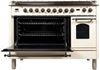 ILVE 48" Nostalgie Series Freestanding Double Oven Dual Fuel Range with 7 Sealed Burners and Griddle in Antique White