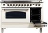 ILVE 48" Nostalgie Series Freestanding Double Oven Dual Fuel Range with 7 Sealed Burners and Griddle in Antique White