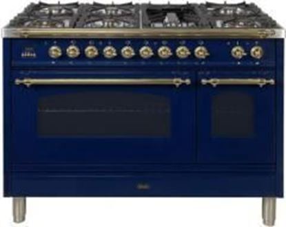 ILVE 48" Nostalgie Series Freestanding Double Oven Dual Fuel Range with 7 Sealed Burners and Griddle in Blue