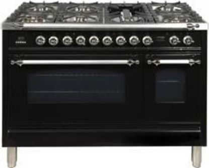 ILVE 48" Nostalgie Series Freestanding Double Oven Dual Fuel Range with 7 Sealed Burners and Griddle in Glossy Black