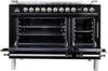 ILVE 48" Nostalgie Series Freestanding Double Oven Dual Fuel Range with 7 Sealed Burners and Griddle in Glossy Black