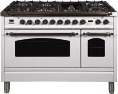 ILVE 48" Nostalgie Series Freestanding Double Oven Dual Fuel Range with 7 Sealed Burners and Griddle in White