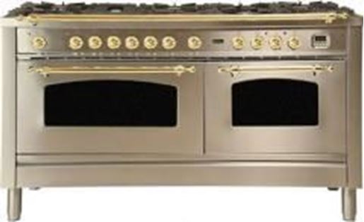 ILVE 60" Nostalgie Series Freestanding Double Oven Dual Fuel Range with 8 Sealed Burners and Griddle in Stainless Steel 