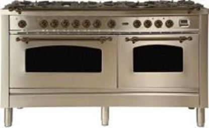 ILVE 60" Nostalgie Series Freestanding Double Oven Dual Fuel Range with 8 Sealed Burners and Griddle in Stainless Steel