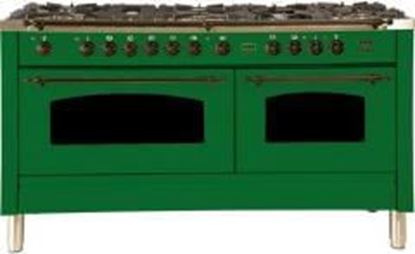 ILVE 60" Nostalgie Series Freestanding Double Oven Dual Fuel Range with 8 Sealed Burners and Griddle in Emerald Green 