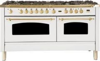 ILVE 60" Nostalgie Series Freestanding Double Oven Dual Fuel Range with 8 Sealed Burners and Griddle in White