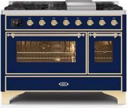 ILVE 48" Majestic II Series Freestanding Dual Fuel Double Oven Range with 8 Sealed Burners, Triple Glass Cool Door, Convection Oven, TFT Oven Control Display, Child Lock and Griddle in Midnight Blue 