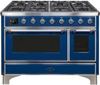ILVE 48" Majestic II Series Freestanding Dual Fuel Double Oven Range with 8 Sealed Burners, Triple Glass Cool Door, Convection Oven, TFT Oven Control Display, Child Lock and Griddle in Midnight Blue
