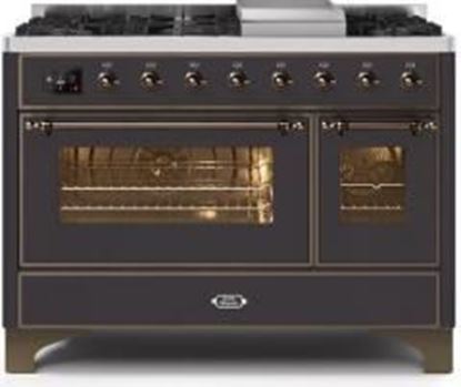 ILVE 48" Majestic II Series Freestanding Dual Fuel Double Oven Range with 8 Sealed Burners, Triple Glass Cool Door, Convection Oven, TFT Oven Control Display, Child Lock and Griddle in Matte Graphite 