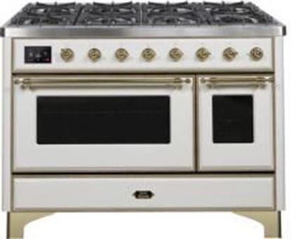 ILVE 48" Majestic II Series Freestanding Dual Fuel Double Oven Range with 8 Sealed Burners, Triple Glass Cool Door, Convection Oven, TFT Oven Control Display, Child Lock and Griddle in White 