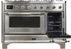 ILVE 48" Majestic II Series Freestanding Dual Fuel Double Oven Range with 8 Sealed Burners, Triple Glass Cool Door, Convection Oven, TFT Oven Control Display, Child Lock and Griddle in Stainless Steel 