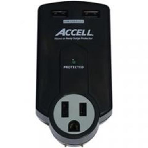 图片 Accell Home Or Away Power Station 3-outlet Travel Surge Protector (black)