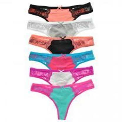 Cotton Thongs with Contrast Colored Lace Case Pack 144