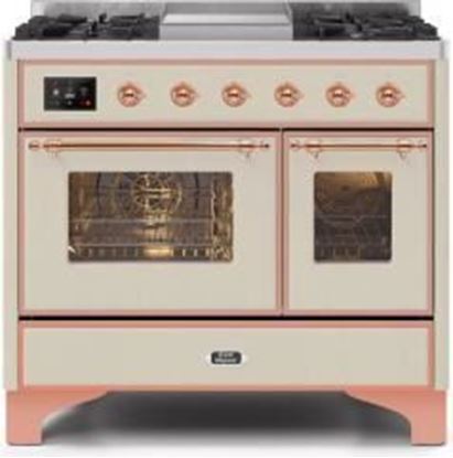 ILVE 40" Majestic II Series Freestanding Dual Fuel Double Oven Range with 6 Sealed Burners, Triple Glass Cool Door, Convection Oven, TFT Oven Control Display, Child Lock and Griddle in Antique White