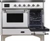 ILVE 40" Majestic II Series Freestanding Electric Double Oven Range with 6 Elements, Triple Glass Cool Door, Convection Oven, TFT Oven Control Display and Child Lock in White