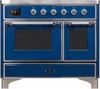 ILVE 40" Majestic II Series Freestanding Electric Double Oven Range with 6 Elements, Triple Glass Cool Door, Convection Oven, TFT Oven Control Display and Child Lock in Midnight Blue