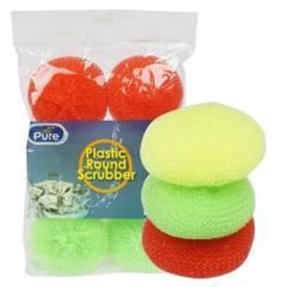 All Pure Plastic Multi-Color Round Scrubber Ball - 6 Pack Case Pac