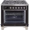 ILVE 36" Majestic II Series Freestanding Dual Fuel Single Oven Range with 6 Sealed Burners, Triple Glass Cool Door, Convection Oven, TFT Oven Control Display, Child Lock and Griddle in Glossy Black