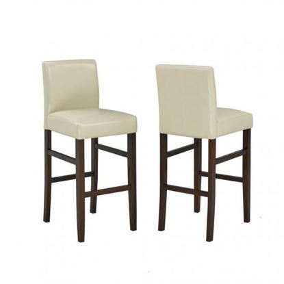  The term elegant isn't often used to describe a bar stool but it is one of the best ways to describe this pair of bar stools. Luxuriously soft seats and chair-backs are upholstered in durable and easy to maintain faux leather. Choose from three stylish and sophisticated colors to complement your decor: deep red, rich espresso and soft cream. Quality crafted legs feature a footrest and provide solid support for everlasting comfort and enjoyment. Available only as a set of two.