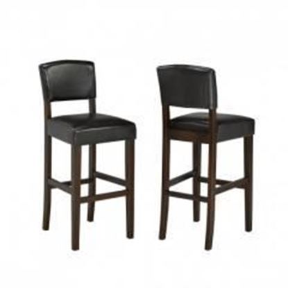 This set of two bar stools adds a taste of modern styling to your space while proving that form and function can coexist in harmony. The smooth and resilient leatherette comes in three beautiful rich colors and hugs the well-padded seats and chair-backs tightly to ensure your lasting comfort. The legs and frames are made with high quality materials and excellent craftsmanship. The overall look is sophisticated yet relaxed, and the minimalist styling complements a variety of decor schemes.
