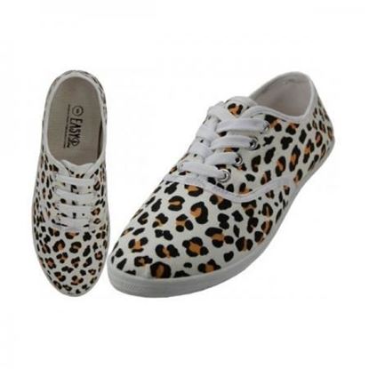  Women's Ivory Leopard Printed Canvas Shoes (24 pairs)  Comfortable and lightweight canvas shoes with Laces for every day casual wear.