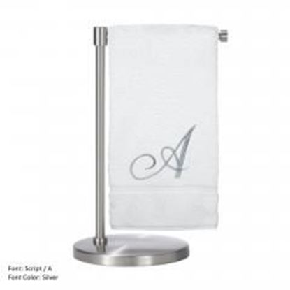 Picture of Monogrammed Bath Towel, Personalized Gift, 27 x 54 Inches - Set of 2 - Silver Script Embroidered Towel - 100% Turkish Cotton- Soft Terry Finish - For Bathroom,Kitchen or Spa - Script A White