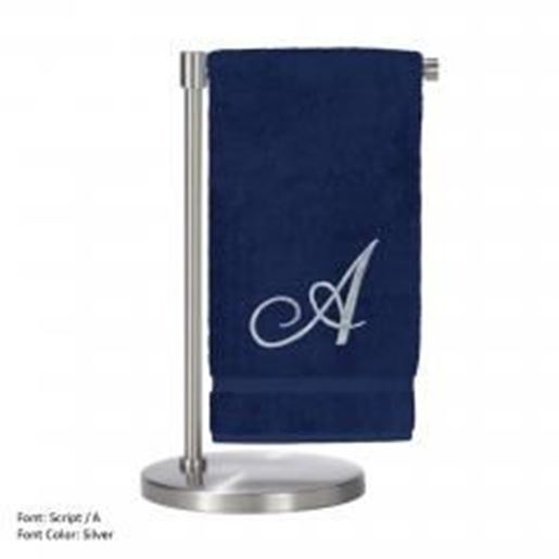 Picture of Monogrammed Bath Towel, Personalized Gift, 27 x 54 Inches - Set of 2 - Silver Script Embroidered Towel - 100% Turkish Cotton- Soft Terry Finish - For Bathroom,Kitchen or Spa - Script A Navy