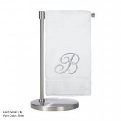 Picture of Monogrammed Bath Towel, Personalized Gift, 27 x 54 Inches - Set of 2 - Silver Script Embroidered Towel - 100% Turkish Cotton- Soft Terry Finish - For Bathroom,Kitchen or Spa - Script B White