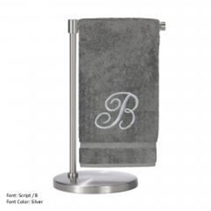 Picture of Monogrammed Bath Towel, Personalized Gift, 27 x 54 Inches - Set of 2 - Silver Script Embroidered Towel - 100% Turkish Cotton- Soft Terry Finish - For Bathroom,Kitchen or Spa - Script B Gray