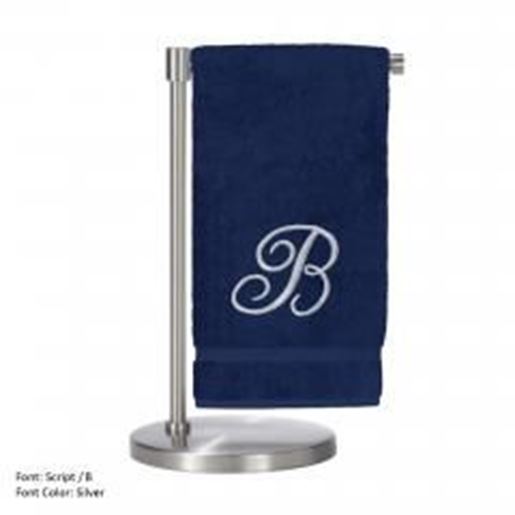 Picture of Monogrammed Bath Towel, Personalized Gift, 27 x 54 Inches - Set of 2 - Silver Script Embroidered Towel - 100% Turkish Cotton- Soft Terry Finish - For Bathroom,Kitchen or Spa - Script B Navy