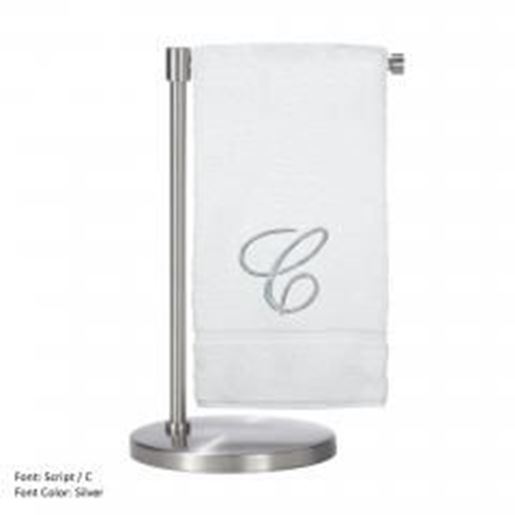 Picture of Monogrammed Bath Towel, Personalized Gift, 27 x 54 Inches - Set of 2 - Silver Script Embroidered Towel - 100% Turkish Cotton- Soft Terry Finish - For Bathroom,Kitchen or Spa - Script C White