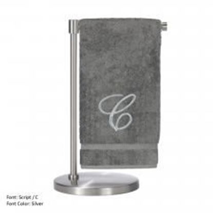 Picture of Monogrammed Bath Towel, Personalized Gift, 27 x 54 Inches - Set of 2 - Silver Script Embroidered Towel - 100% Turkish Cotton- Soft Terry Finish - For Bathroom,Kitchen or Spa - Script C Gray