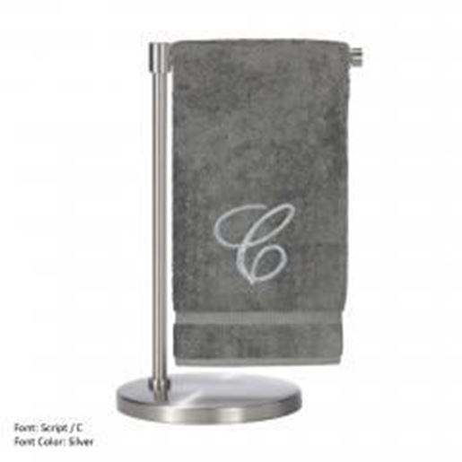 Picture of Monogrammed Bath Towel, Personalized Gift, 27 x 54 Inches - Set of 2 - Silver Script Embroidered Towel - 100% Turkish Cotton- Soft Terry Finish - For Bathroom,Kitchen or Spa - Script C Gray