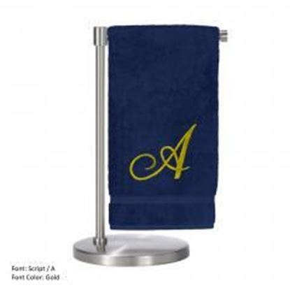 Picture of Monogrammed Bath Towel, Personalized Gift, 27 x 54 Inches - Set of 2 - Gold Script Embroidered Towel - 100% Turkish Cotton - Soft Terry Finish - For Bathroom, or Spa - Script A Navy Towels