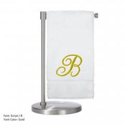 Picture of Monogrammed Bath Towel, Personalized Gift, 27 x 54 Inches - Set of 2 - Gold Script Embroidered Towel - 100% Turkish Cotton- Soft Terry Finish - For Bathroom,Kitchen or Spa - Script B White