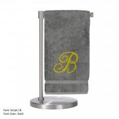 Picture of Monogrammed Bath Towel, Personalized Gift, 27 x 54 Inches - Set of 2 - Gold Script Embroidered Towel - 100% Turkish Cotton - Soft Terry Finish - For Bathroom, or Spa - Script B Gray Towels