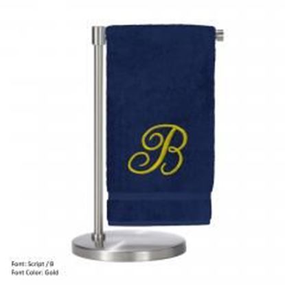 Picture of Monogrammed Bath Towel, Personalized Gift, 27 x 54 Inches - Set of 2 - Gold Script Embroidered Towel - 100% Turkish Cotton - Soft Terry Finish - For Bathroom, or Spa - Script B Navy Towels