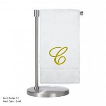 Picture of Monogrammed Bath Towel, Personalized Gift, 27 x 54 Inches - Set of 2 - Gold Script Embroidered Towel - 100% Turkish Cotton- Soft Terry Finish - For Bathroom,Kitchen or Spa - Script C White