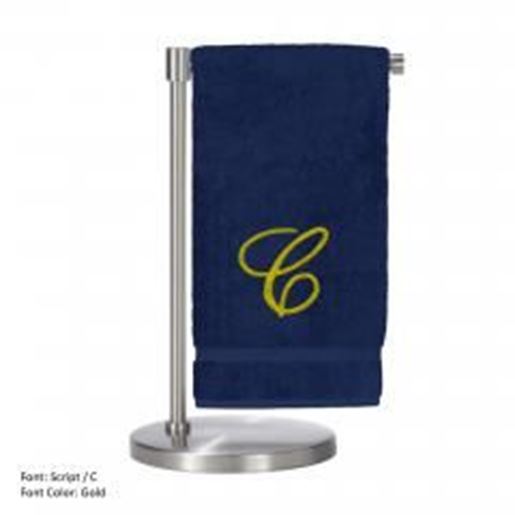 Picture of Monogrammed Bath Towel, Personalized Gift, 27 x 54 Inches - Set of 2 - Gold Script Embroidered Towel - 100% Turkish Cotton - Soft Terry Finish - For Bathroom, or Spa - Script C Navy Towels