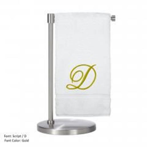 Picture of Monogrammed Bath Towel, Personalized Gift, 27 x 54 Inches - Set of 2 - Gold Script Embroidered Towel - 100% Turkish Cotton- Soft Terry Finish - For Bathroom,Kitchen or Spa - Script D White