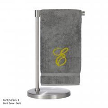 Picture of Monogrammed Bath Towel, Personalized Gift, 27 x 54 Inches - Set of 2 - Gold Script Embroidered Towel - 100% Turkish Cotton - Soft Terry Finish - For Bathroom, or Spa - Script E Gray Towels