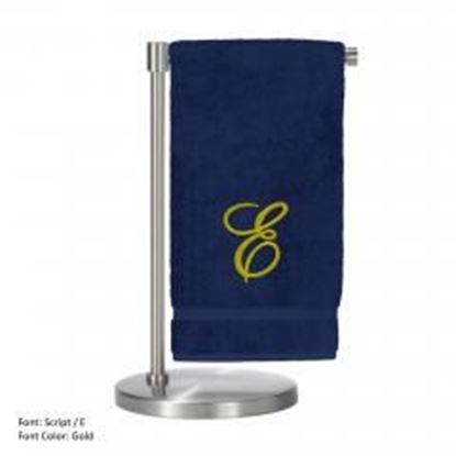 Picture of Monogrammed Bath Towel, Personalized Gift, 27 x 54 Inches - Set of 2 - Gold Script Embroidered Towel - 100% Turkish Cotton - Soft Terry Finish - For Bathroom, or Spa - Script E Navy Towels