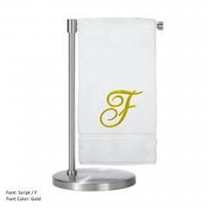 Picture of Monogrammed Bath Towel, Personalized Gift, 27 x 54 Inches - Set of 2 - Gold Script Embroidered Towel - 100% Turkish Cotton- Soft Terry Finish - For Bathroom,Kitchen or Spa - Script F White