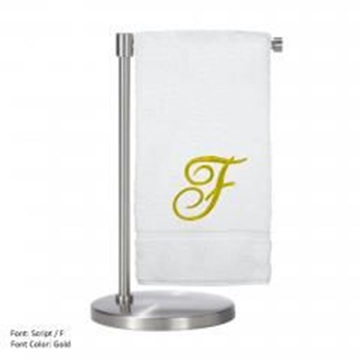 Picture of Monogrammed Bath Towel, Personalized Gift, 27 x 54 Inches - Set of 2 - Gold Script Embroidered Towel - 100% Turkish Cotton- Soft Terry Finish - For Bathroom,Kitchen or Spa - Script F White