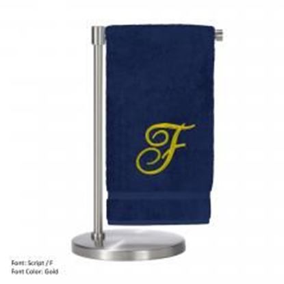 Picture of Monogrammed Bath Towel, Personalized Gift, 27 x 54 Inches - Set of 2 - Gold Script Embroidered Towel - 100% Turkish Cotton - Soft Terry Finish - For Bathroom, or Spa - Script F Navy Towels